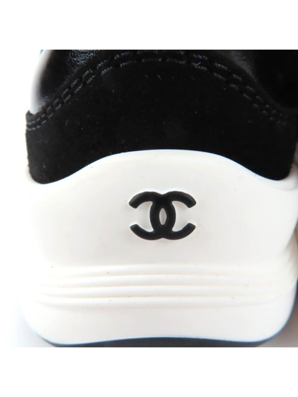 Chanel Coco Mark Leather Low Cut Sneakers Black White 37 Boxes - Picture 10 of 14